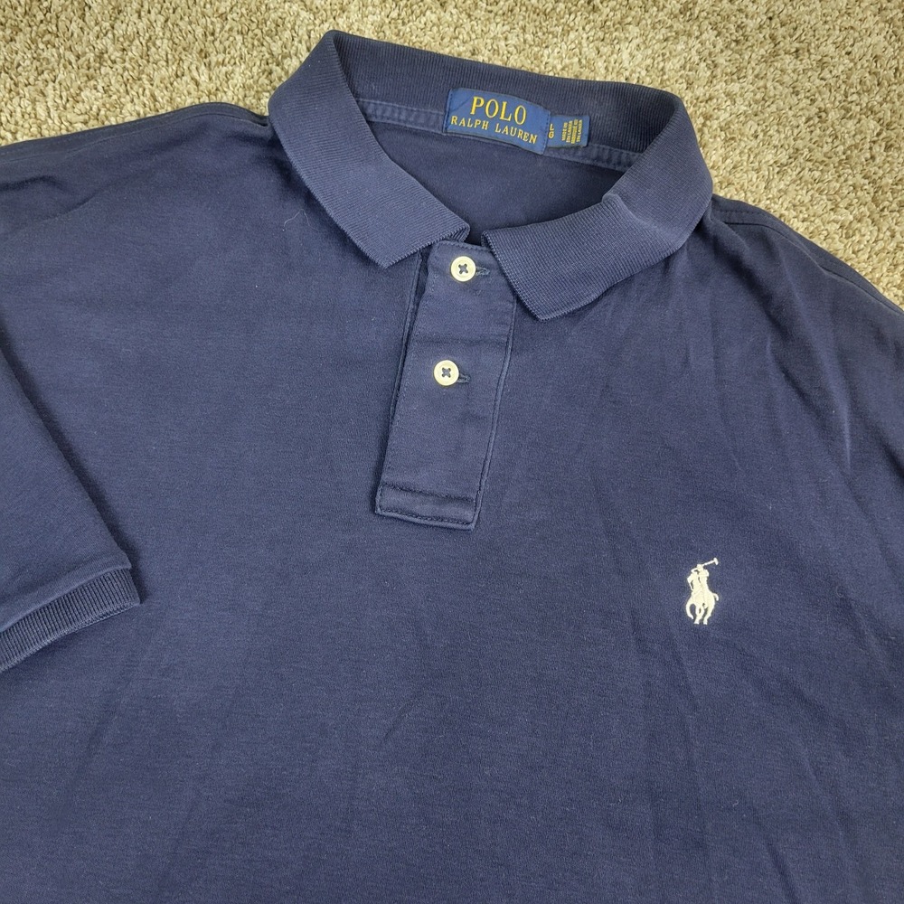 Polo Ralph Lauren Mens Large Solid Navy White Pony Stretch Knit Short Sleeve